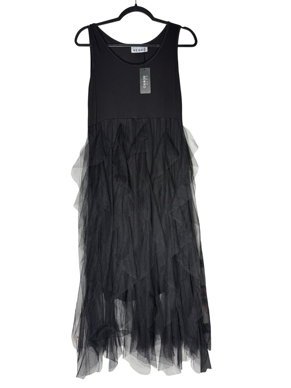 Kate Hewko Black Ruffle Tulle Slip Dress One Size Gothic Layered Grunge Dark NWT